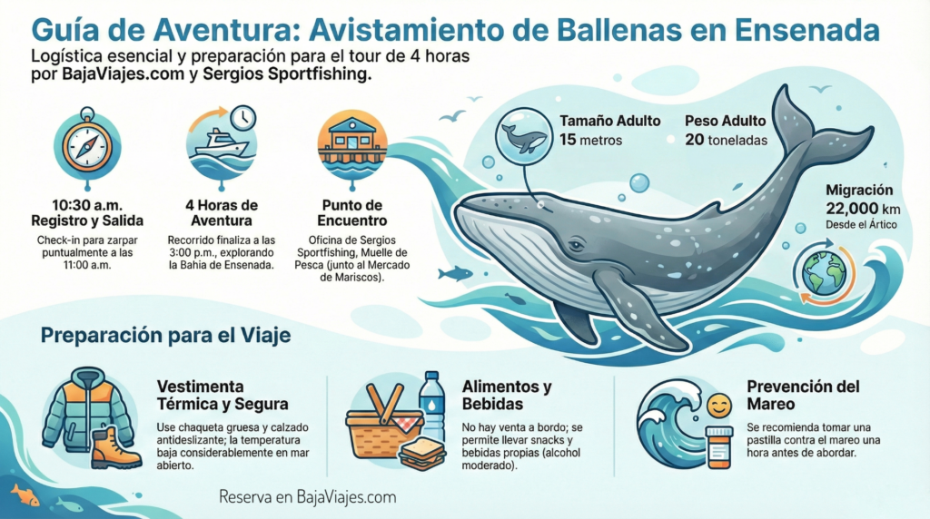 Infografia Instrucciones Avistamiento de Ballenas en Ensenada.